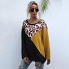 Comfortable Tops Shirts Fashionable and Casual Temperament Top Women Leopard Print Splicing Round Neck Loose Long Sleeve Mid-Length Knit Sweater
