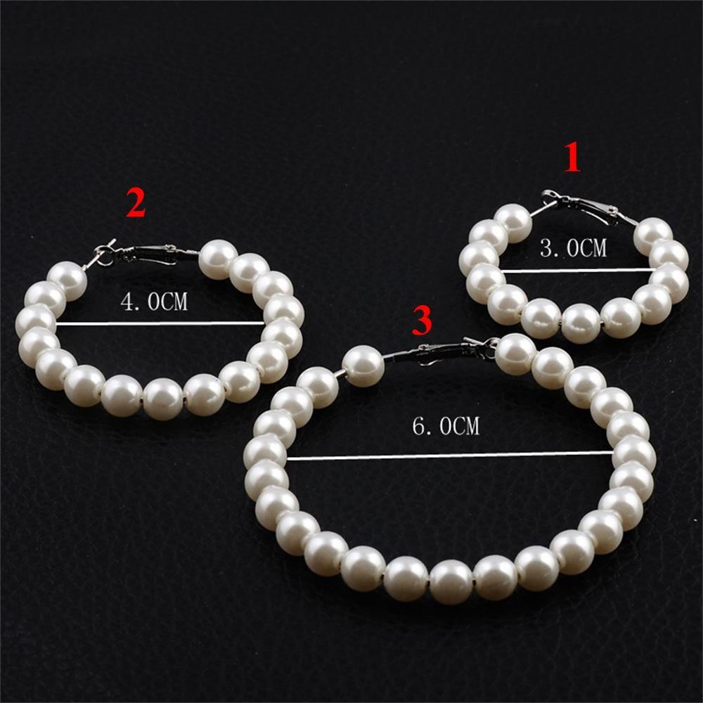Women Wedding Engagement Fashion Round Shape Pearl Hoop Earrings Drop Dangle Ear Stud Elegant