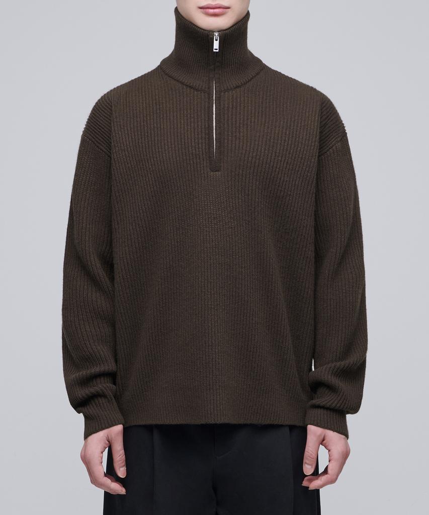 MUSINSA STANDARD Relaxed Ribbed Half Zip Knit [Brown]