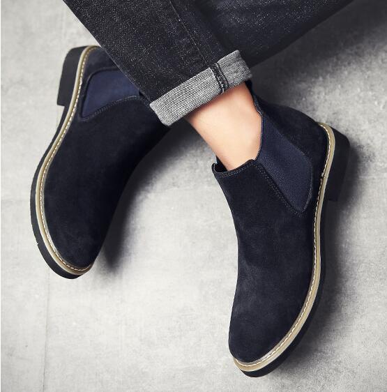 Мужские ботинки челси из коровьей замши, мужские ботинки без застежек, осенне-зимняя обувь H85