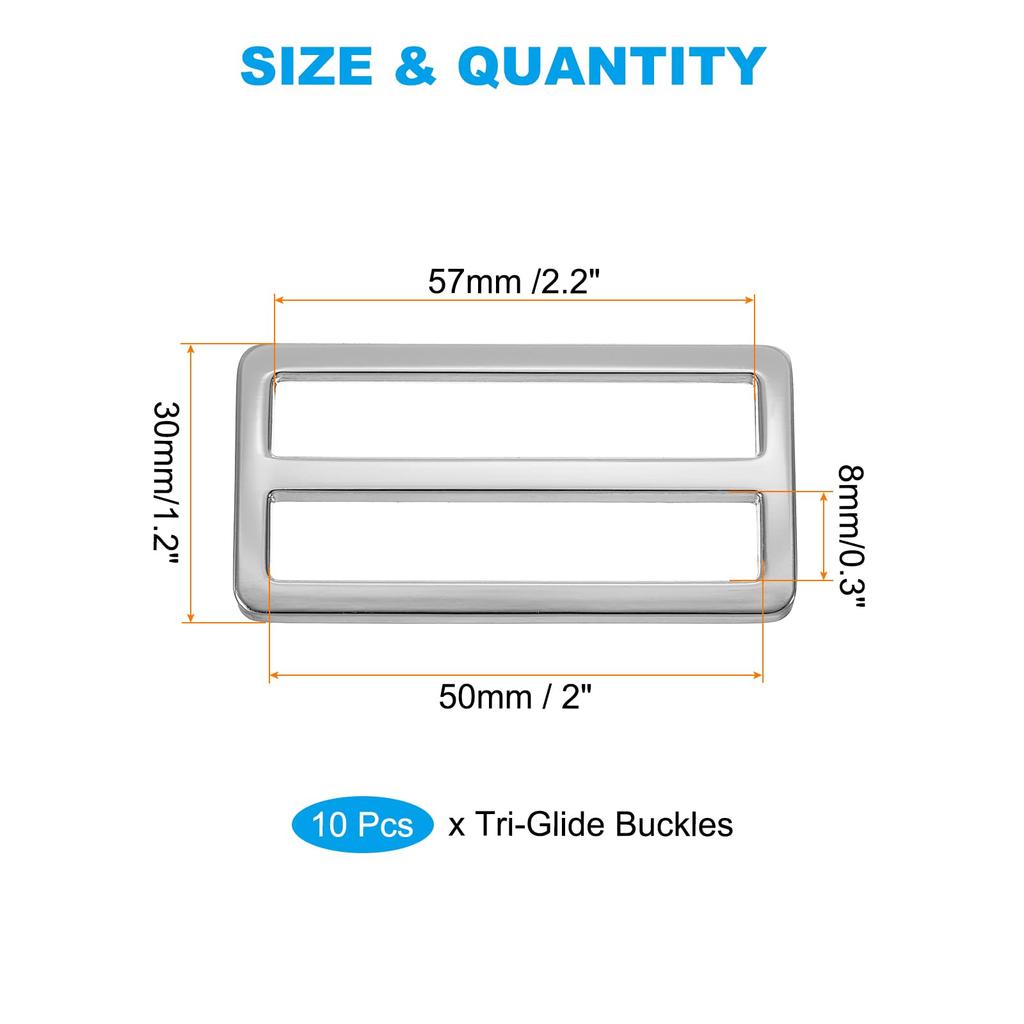 Flat Metal Slide Buckle 10pcs Slider Webbing Strap Belt Adjuster Strap Keeper for Leather Craft DIY Bag Belt Wallet Making Silver [PATIKIL] 2"/50mm