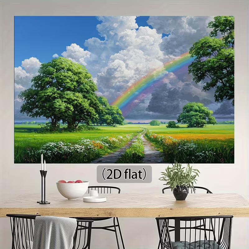 2D Sunny Meadow with Rainbow Backdrop Photography Background Banner