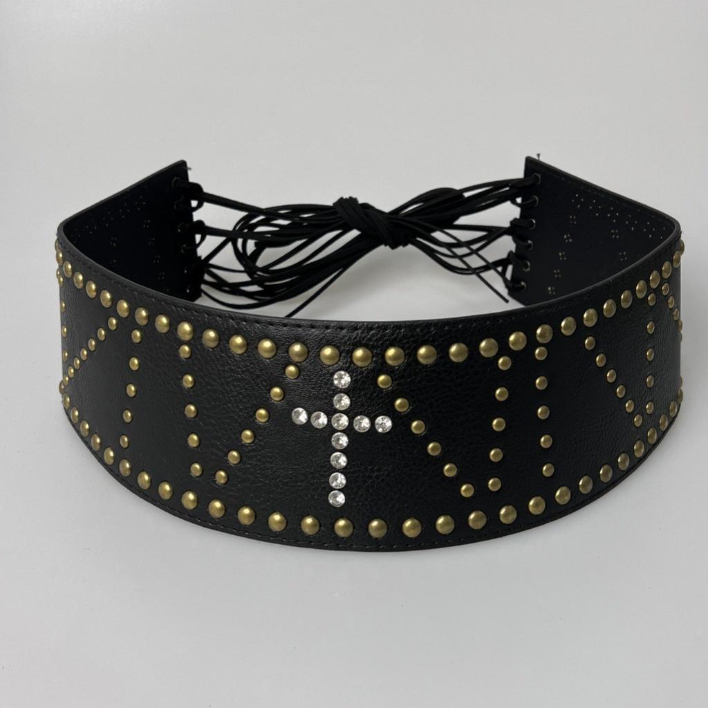 Medieval Spice Girl, Millennium Subculture, Disc Hook, Faux Leather, Retro Riveted, Alloy Belt, Wide Belt