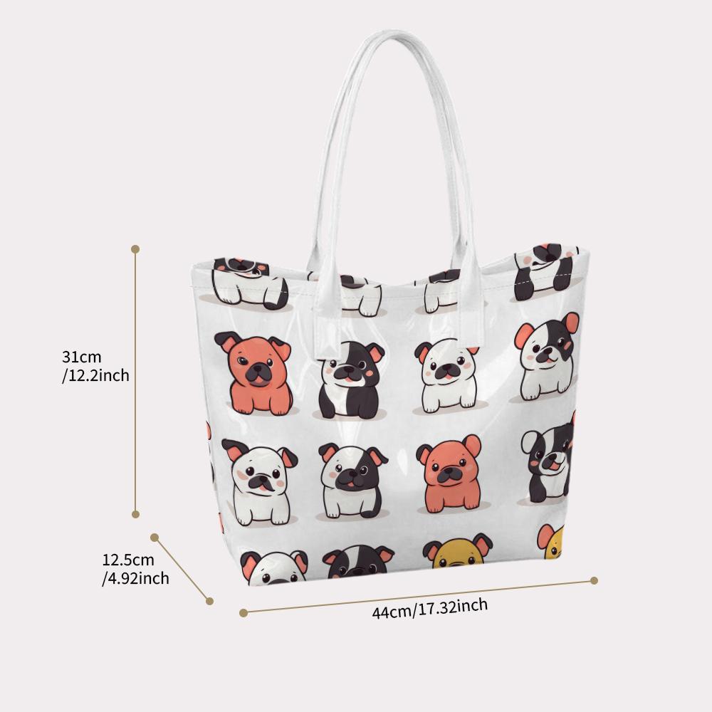 Cute Cartoon Puppy Printed Tote Bag Portable Daily Casual Shoulder Handbag for Ladies Outdoor Shopping Travel Carry Bag