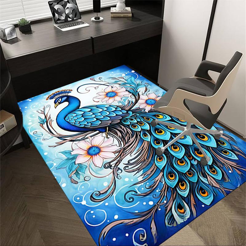 1PC Peacock Flowers Extra Large Non Slip Floor carpet, Office, family, Studio Large Area Rug Indoor Rugs, Bold Statement Piece