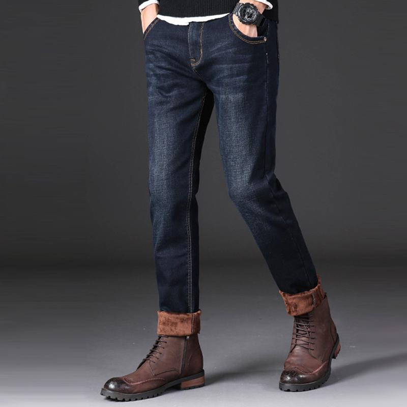 Мужская осенне-зимняя одежда плюс бархатные толстые узкие тонкие мужские джинсовые ретро винтажные прямые джинсы брюки уличная одежда беговые брюки мужские