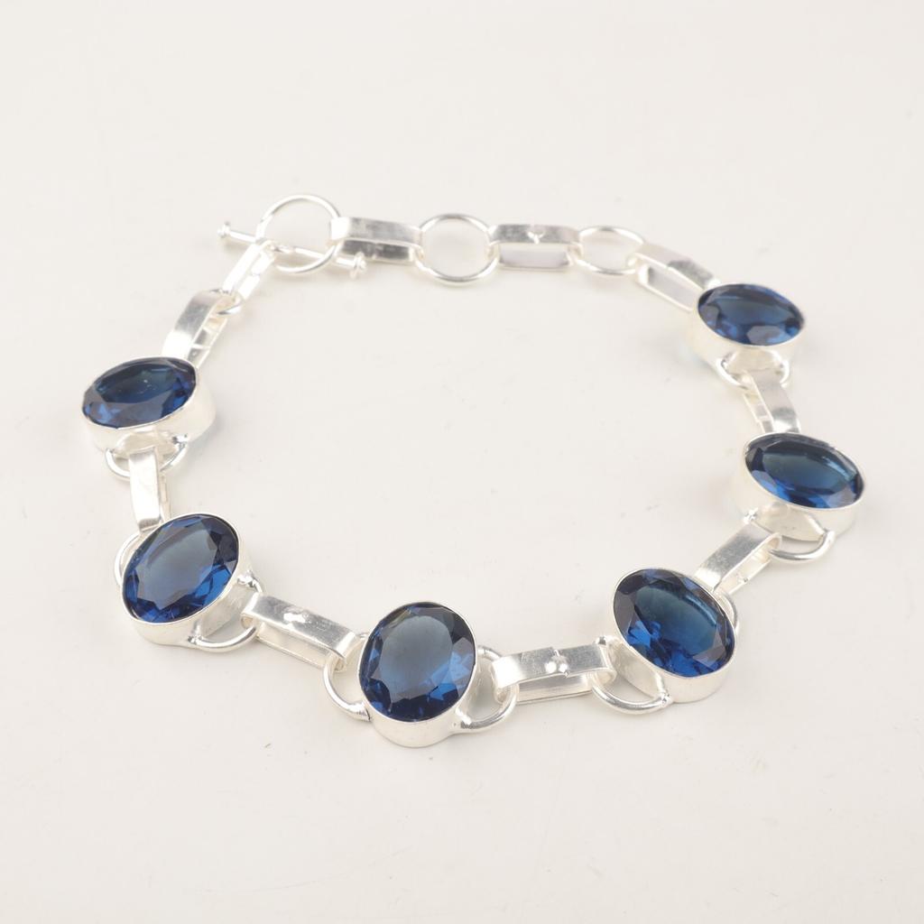 London Blue Topaz Gemstone 925 Sterling Silver Jewelry Handmade Boho Bracelet RB-6-17
