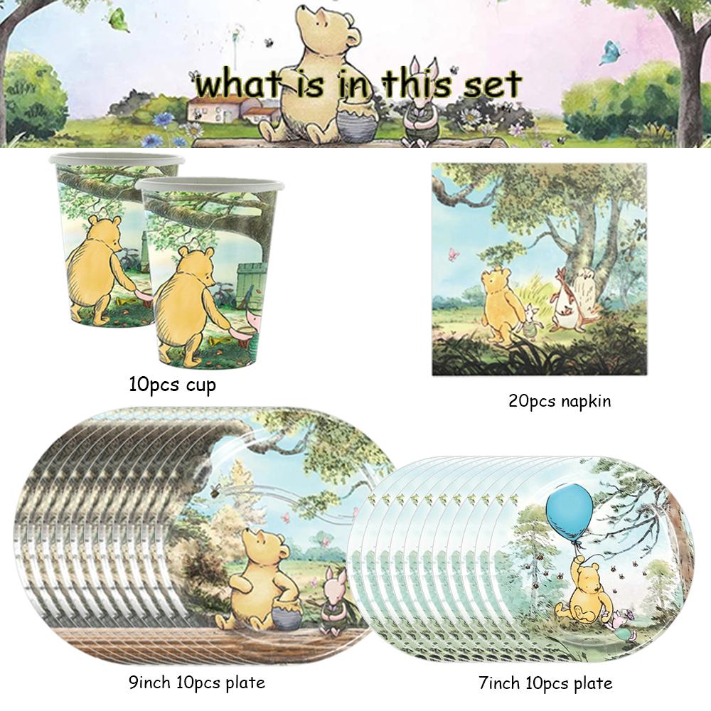 Winnie The Pooh Birthday Party Decoration Paper Cup Plates Napkins Table Cover Balloons Banner Serves 10 Guests Baby Shower
