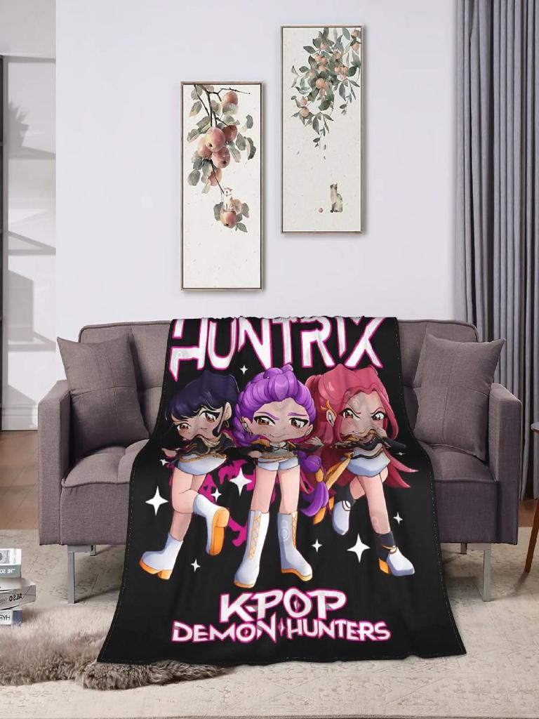 Huntrix Kpop Demon Hunters Chibi Squad Soft Blanket Plush Bedding Throws Flannel Bedspread Sofa Cover for Bedroom