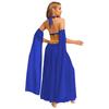 Women's Belly Dance Costume Set: Self-Tie Halter Crop Top with Built-In Briefs & Side Slit Chiffon Skirt + Removable Split Sleeves