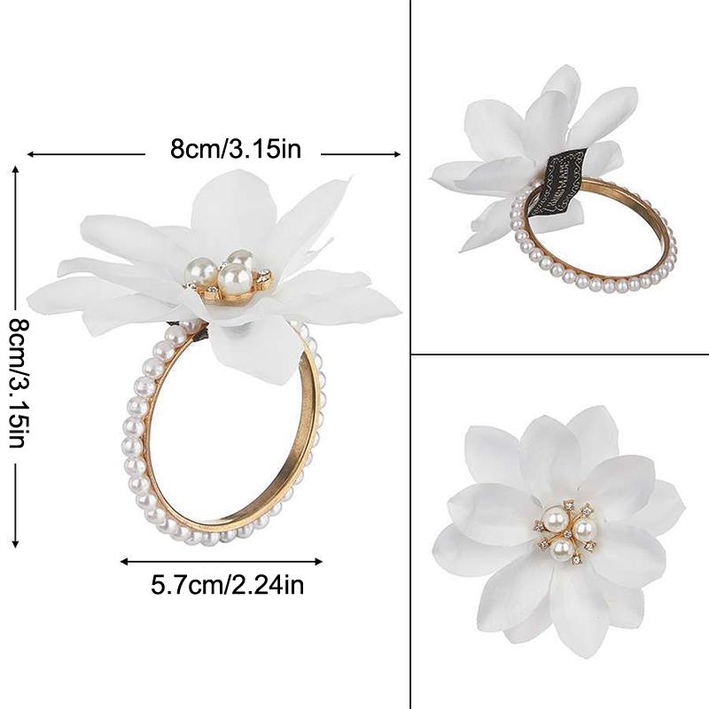 6 шт./комплект Кольца для салфеток - Держатели для салфеток в виде цветов, Белые кольца для салфеток с цветочными бусинами для украшения свадебного обеденного стола, Банкета