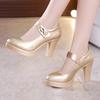 Gold Wedding Dress Shoes Block Heel Platform Platform Single Shoes Straight Buckle High Heels Women
