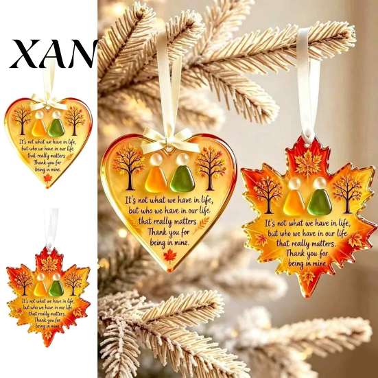 Indoor Outdoor Hanging Ornaments Sea Glass Ornament, Heart-Shaped/Maple Leaf Friendship Acrylic Seasonal Ornament for Home Handmade Seaglass Keepsake