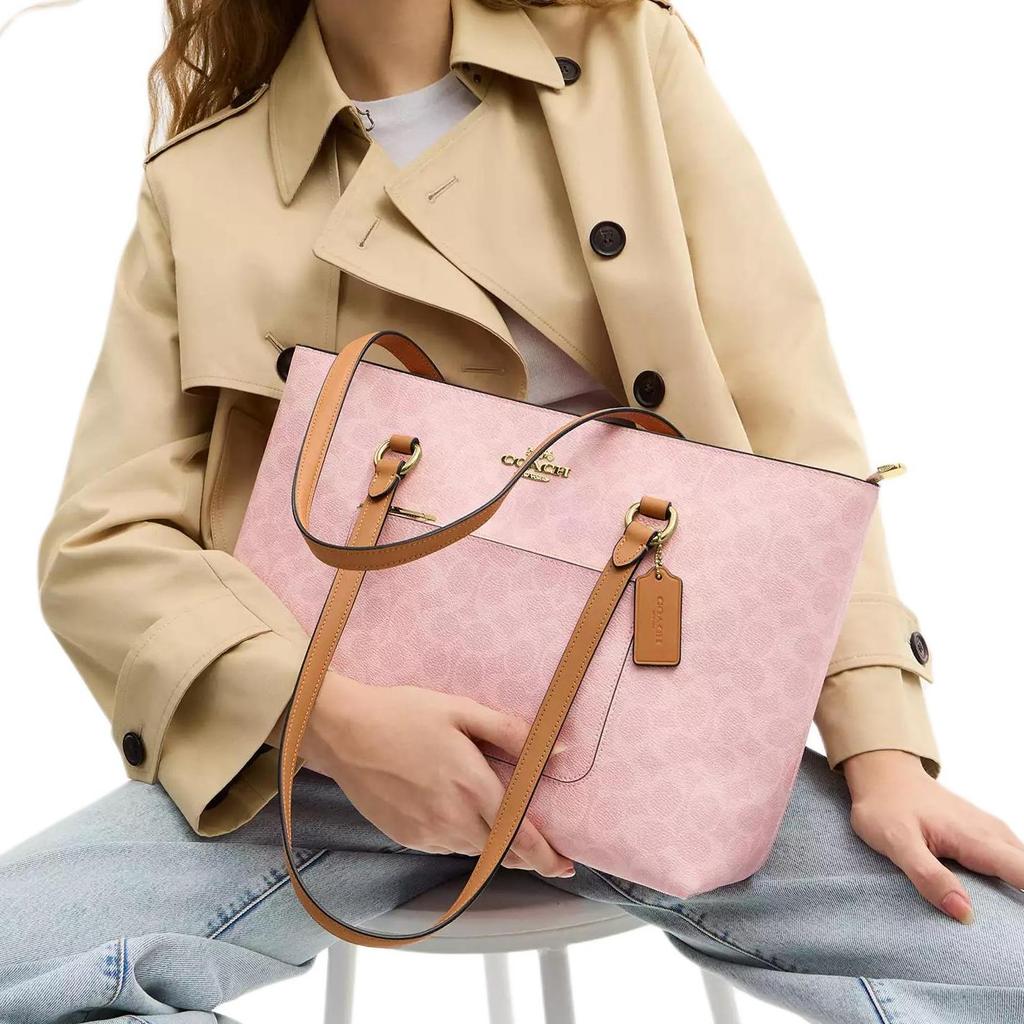 Coach Тканевая сумка-тоут с покрытием и боковым карманом на молнии Женские сумки Золотой Розовый CEA21-IMPO