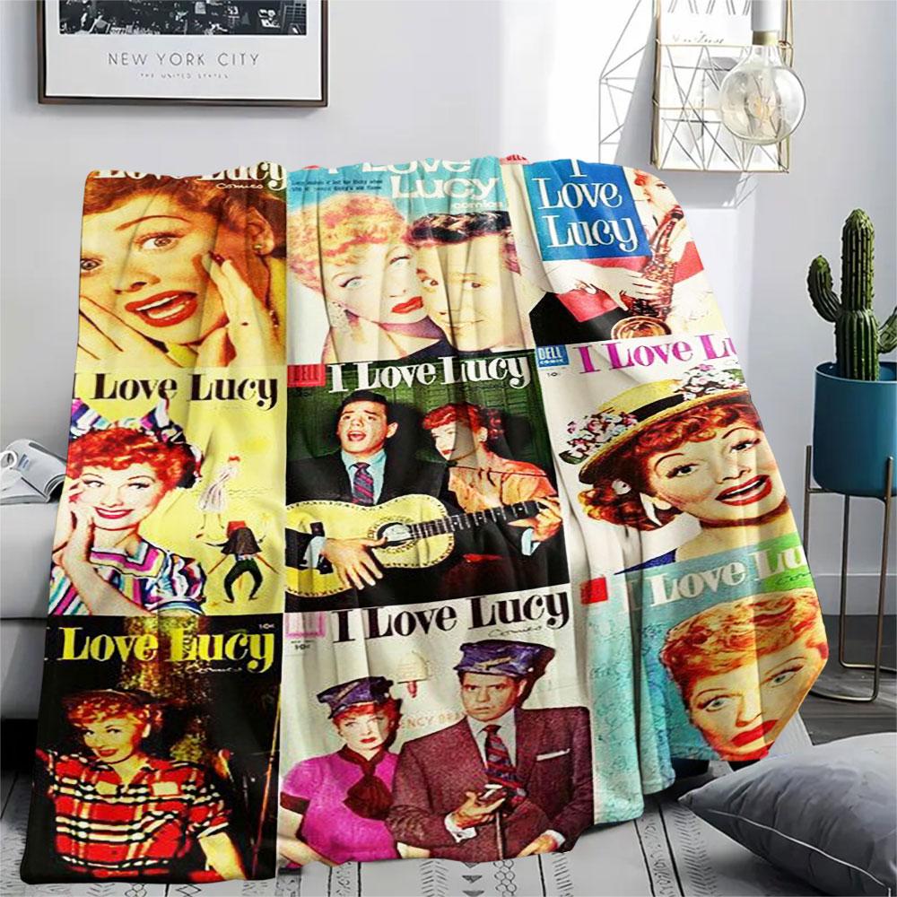 1PC I Love Lucy Patterned Flannel Blanket Suitable For All Seasons for Home Decor Warmth and Comfort Gifts Holiday Present