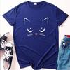 Футболка с короткими рукавами и принтом «Девочка-кошка» 2024 года — повседневная, свободного кроя.