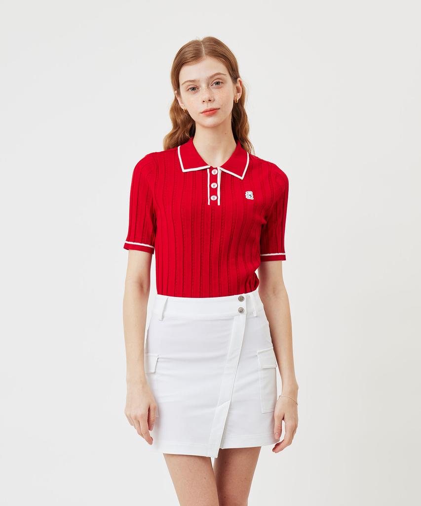 AVEN Evenbear Half Knit Polo Shirt Red