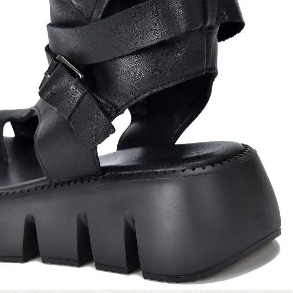 Johnature Peep Toed Thick Soled Women's Sandals Genuine Leather Belt Buckle Roman Platform Shoes