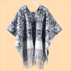 Autumn and Winter Women's Double-sided Thickened Printed Shawl Cape Retro Cashew Flower Fringe Split Travel Warm Cape