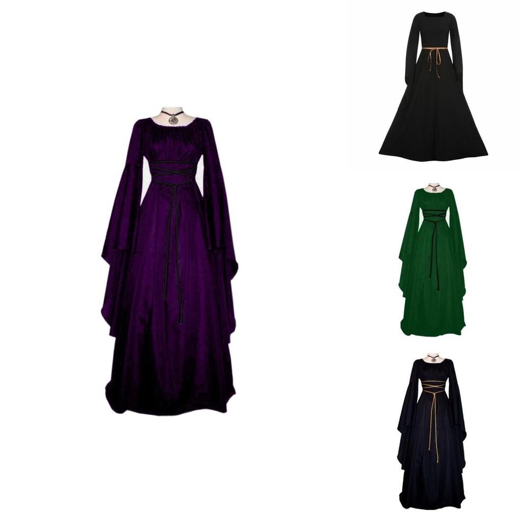 Изысканное женское винтажное средневековое платье с потрясающими длинными рукавами-колоколами и необычным дизайном