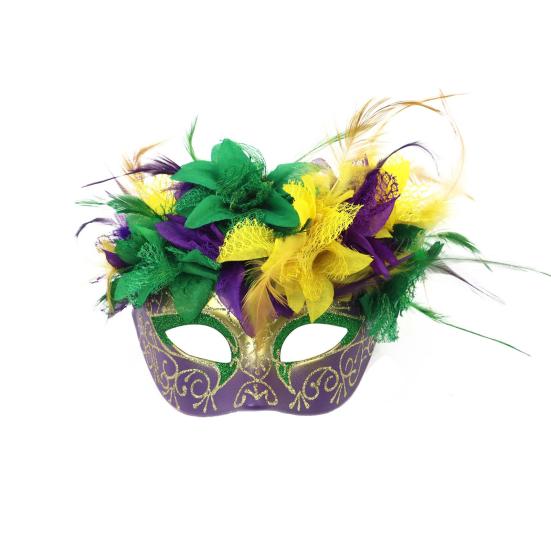 Маска Марди Гра, полумаска с перьями, блестящая маска с искусственными цветами для карнавалов, маскарадов, костюмов, праздничных принадлежностей