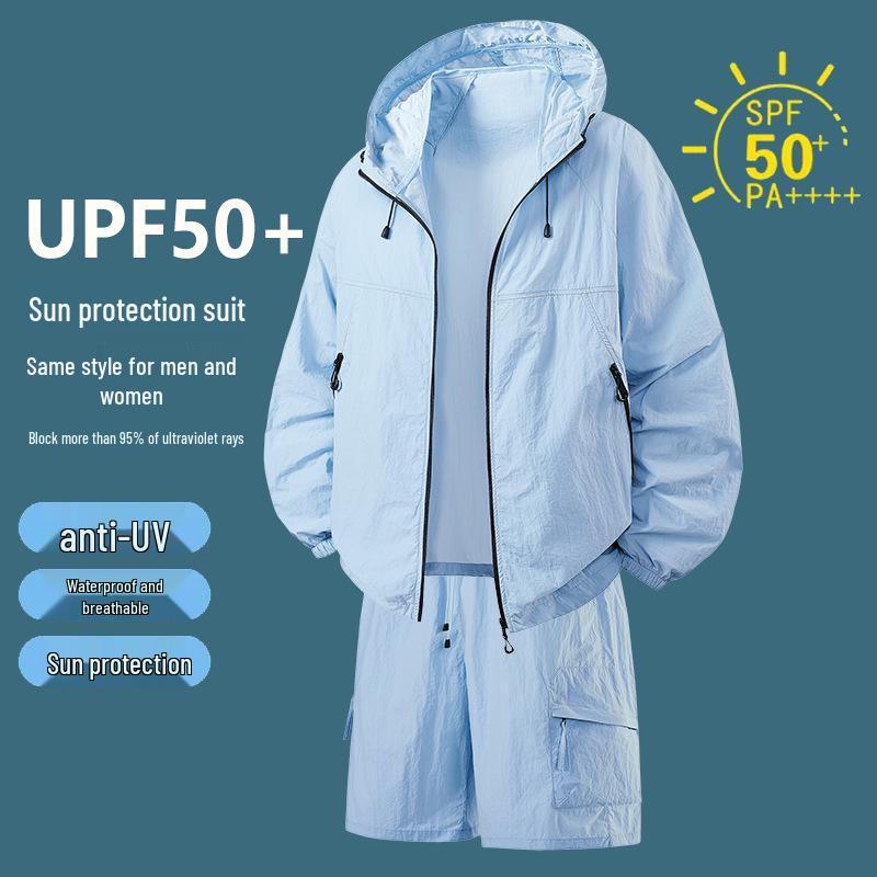 Couple's Outdoor Summer UV-Protection Hooded Ice Silk Sport Suit Set