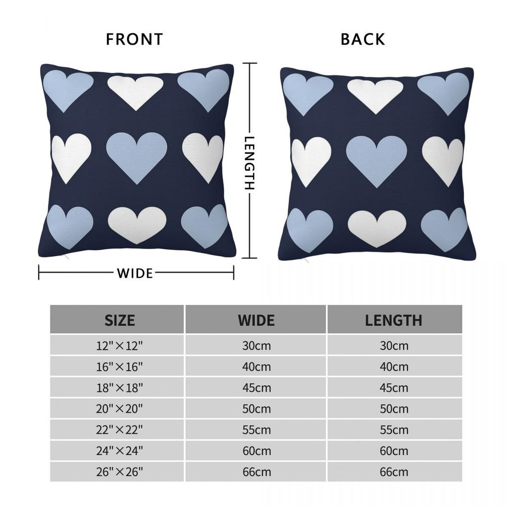 Blue White Navy Blue Hearts Pillowcase Polyester Linen Velvet Pattern Zip Decor Pillow Case Car Cushion Cover 18"