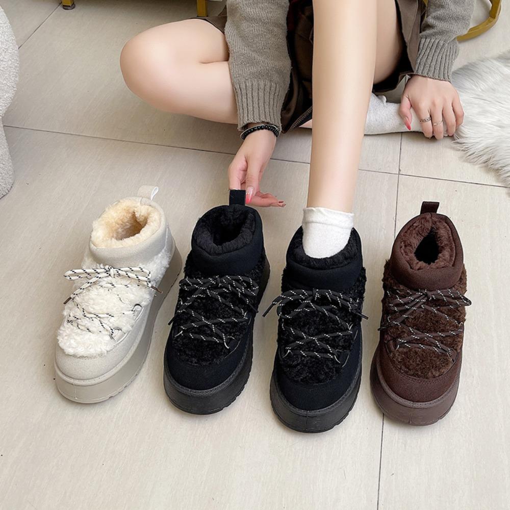 Fashion Women's Winter Thick Bottom Lace-Up Cotton Snow Boots Round Toe Comfortable Short Tube Fashionable Ankle Boots for Women