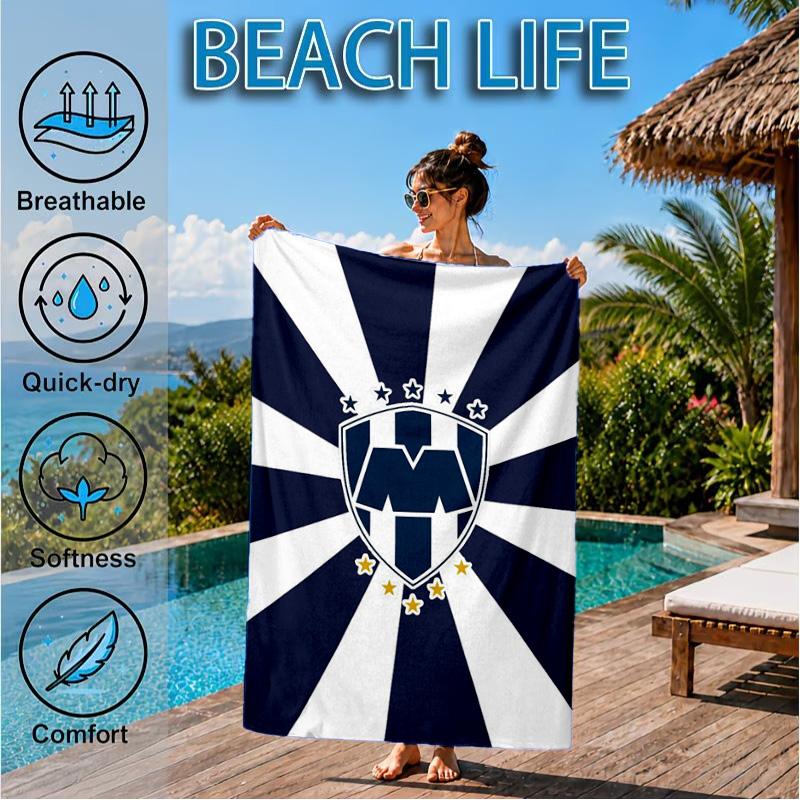 Monter-rey Football Crest Art Printed Microfiber Beach Towel, Soft And Absorbent, Quick-Dry, Ideal for Summer Travel, Beach Essential, Swimming Pool