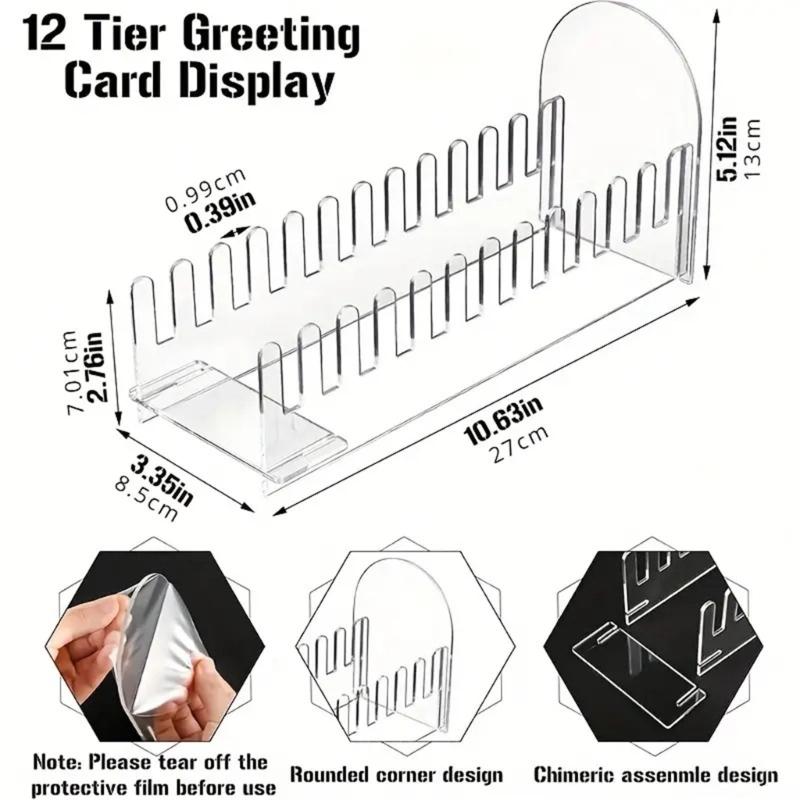 12-ярусные прозрачные акриловые органайзеры для карточек, многоцелевая стеллажная единица для фотографий, приглашений и искусства
