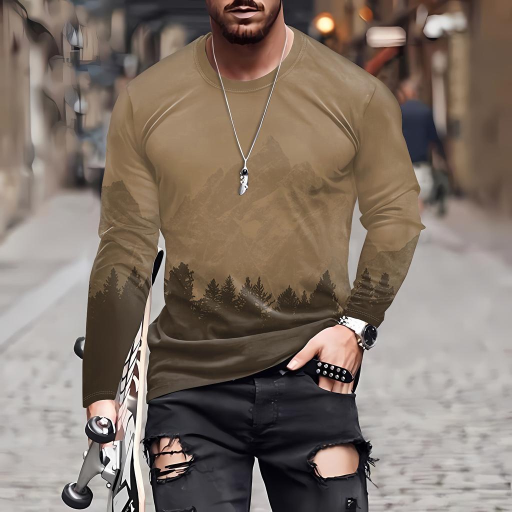 Муж. Футболка Круглый вырез Одежда Одежда На открытом воздухе Длинный рукав С принтом Модельер Винтаж