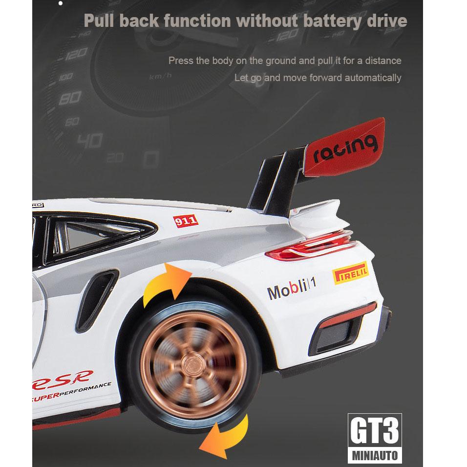 1/24 Scale 911 GT3 RSR Sports Diecast Car Model Toy, Pull Back Toy Vehicle with Sound and Light for Kids Toddler Boys Girls Gift Collection