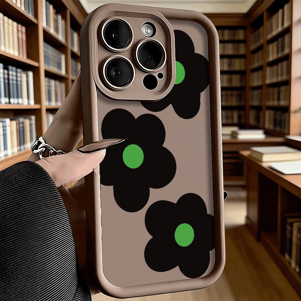 Flowers with Green Center Soft TPU Phone Case for iPhone 17 16 15 14 13 12 11 Pro Max Plus Shockproof Anti-Slip Cover