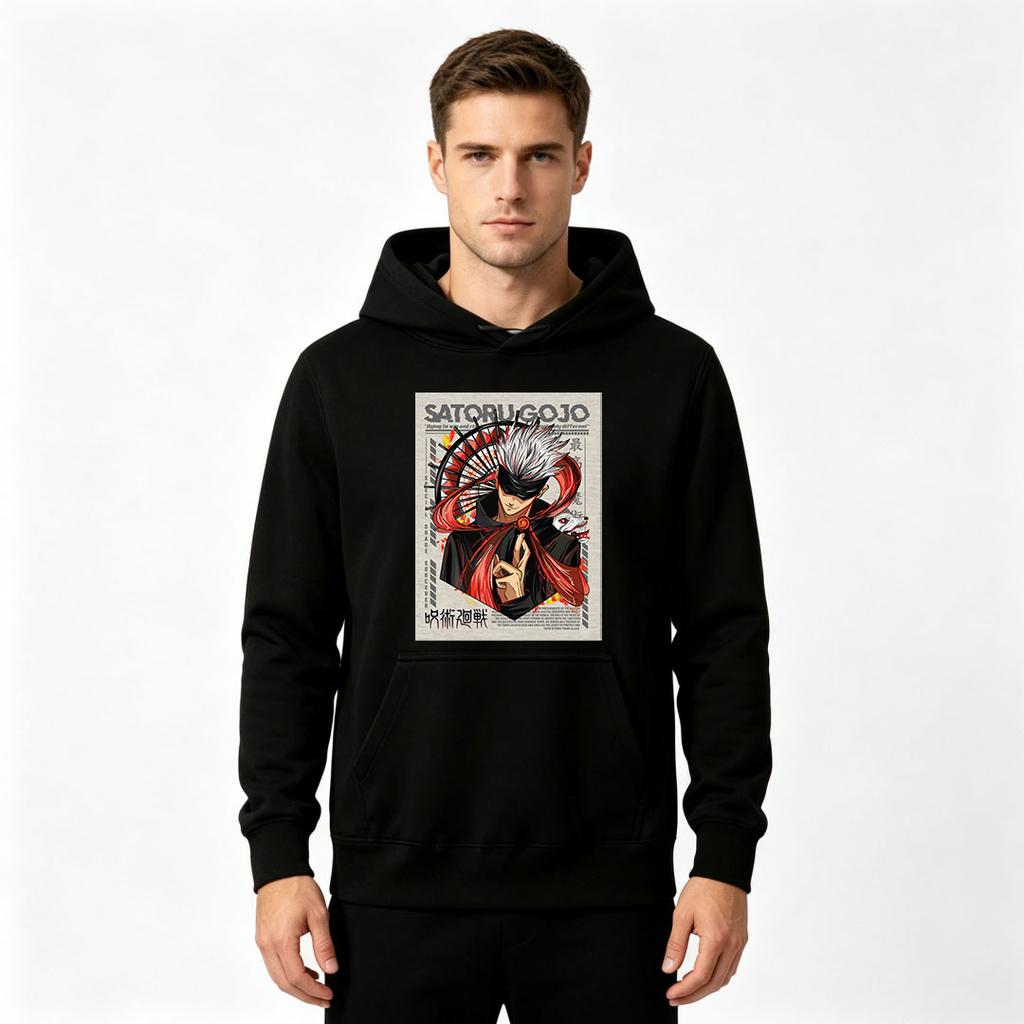 Men Jujutsu Kaisen Satoru Gojo Print Pullover Hoodie Casual Streetwear Long Sleeve Sweatshirt