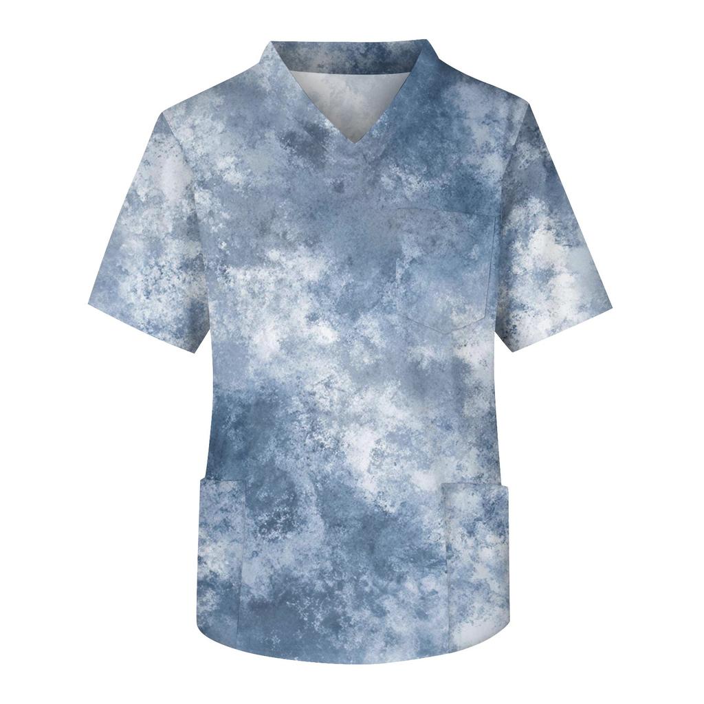 Мужская рабочая блузка с короткими рукавами и v-образным вырезом с принтом, топ с нагрудным карманом