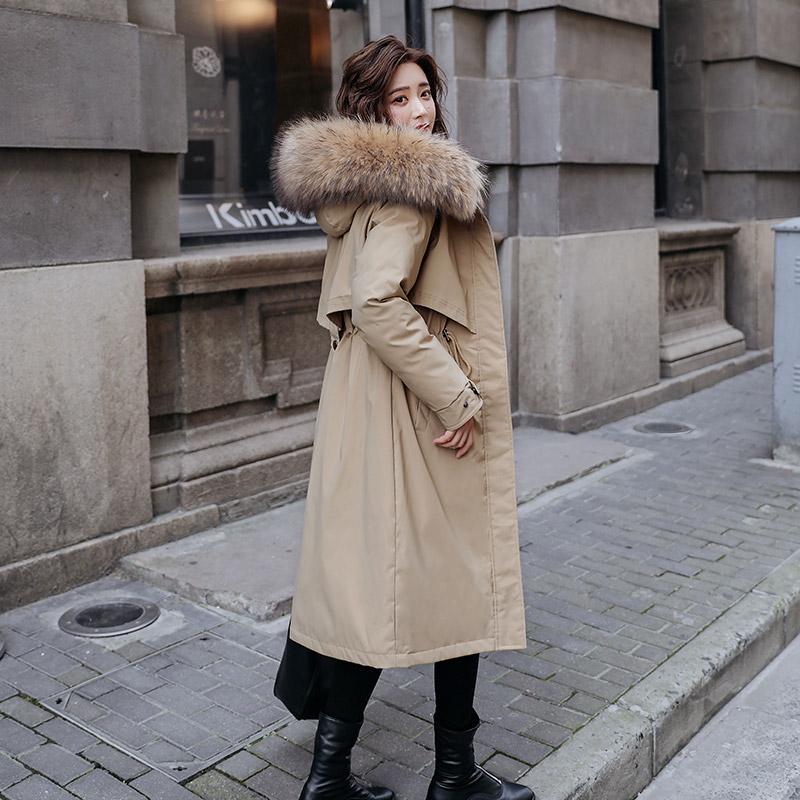 Women Winter Casual Jacket Coat Parker Warm Cotton Liner Long Hooded Fur Collar Adjustable Waist Solid Beige Black Blue Navy Khaki Green M-XXXL