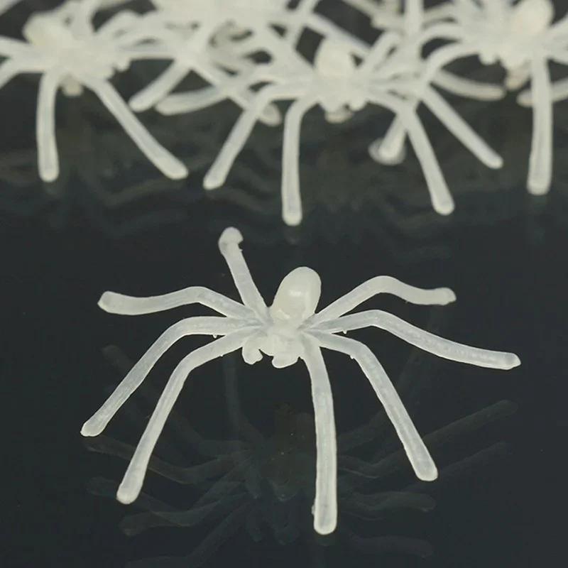 10Pcs Party DIY Decoration Halloween Luminous Rubber Fake Spider Plastic Figure Prank Funny Toy Home Party Decoration Gift