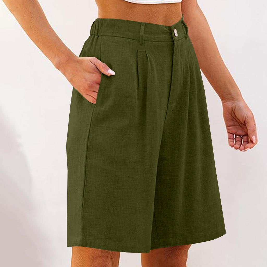 Шорты для женщин длиной до колена, нарядные, широкие, с высокой талией, женские льняные брюки, летние, повседневные