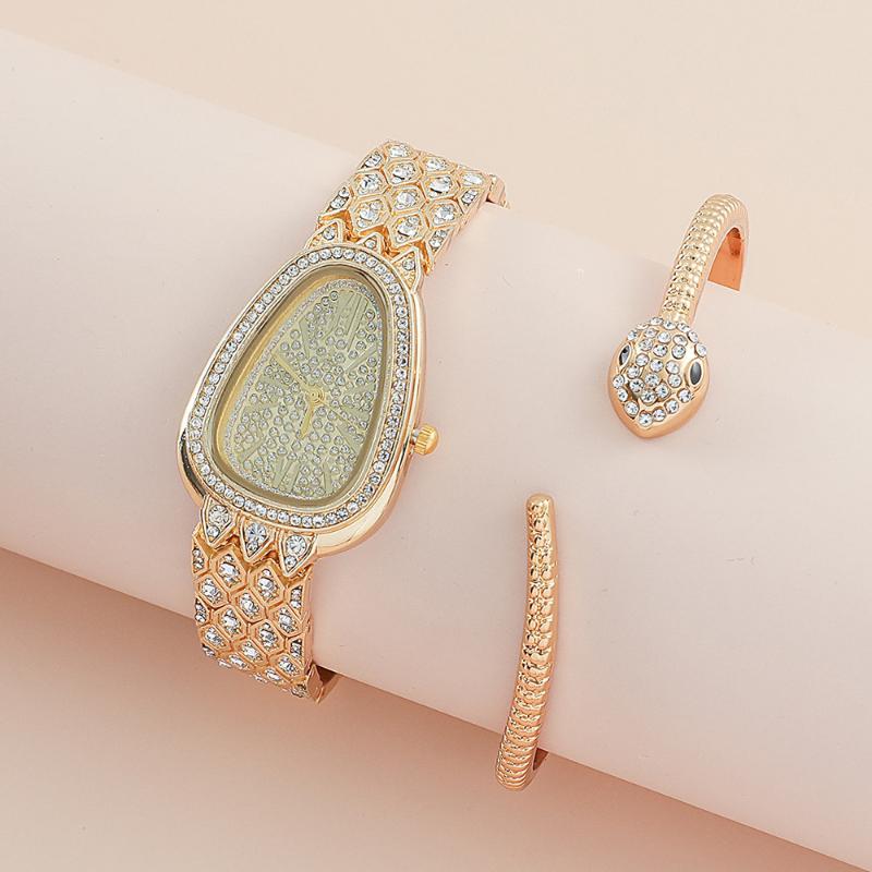 2 шт./комплект женские кварцевые часы со стразами в виде змеи браслет наручные часы