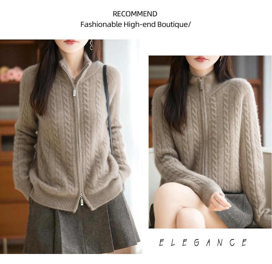 Niche Design Double Zipper Wool Cable Knit Cardigan - Vintage Style, Thick & Cozy for Fall/Winter