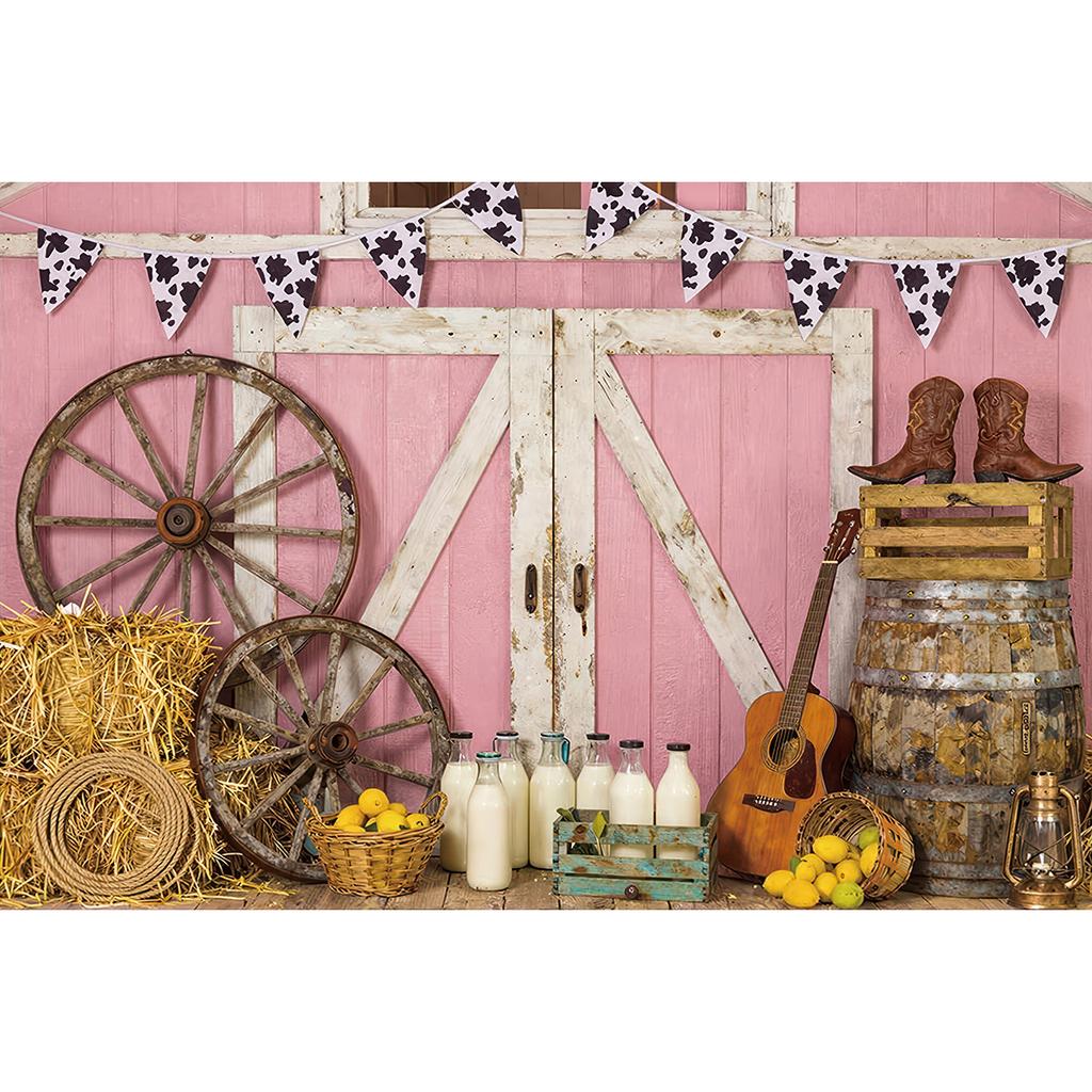 Barn Farm Birthday Backdrop Western Cowboy Photography Background Wood House Door Wild West Rodeo Party Decorations Girl Banner