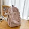 Simple Solid Color Student Lightweight Backpack With Plush Pendant For School