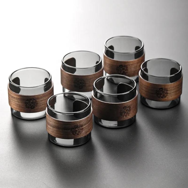 Thickened Glass Tea Cup with Wooden Ring Heat-resistant and Heat-resistant Water Cup Master Cup Household Glass Cup Coffee Cup
