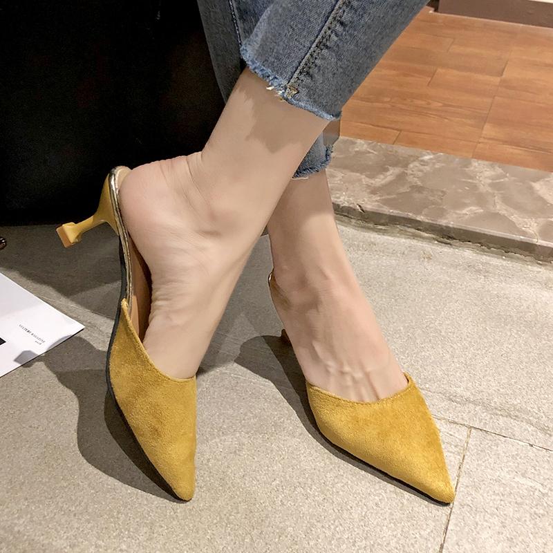 Summer Women's Pointed Toe Thin Heel Mules New Shallow Heeled Shoes for Women Outdoor Dress Party Women's High Heel Slippers