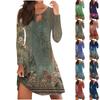 Женское повседневное удобное платье с длинными рукавами и большим распашным принтом на груди