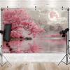 2D Monochrome Grey Tone Pink Sakura and Moon Landscape