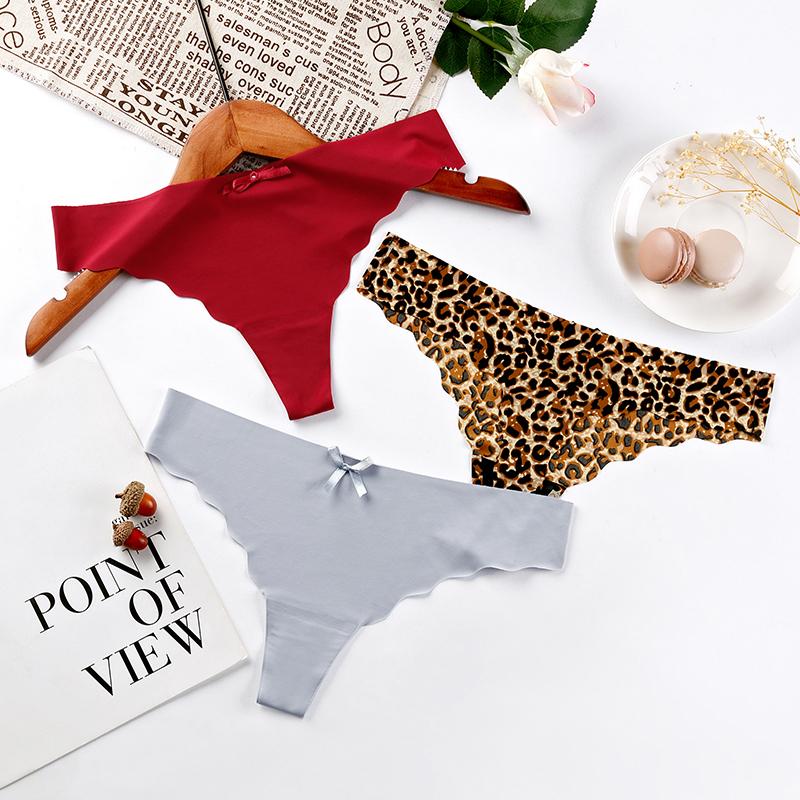 3Pcs/Set Sexy Thongs Women's Ice Silk Panties Underwear Seamless Solid G-String Thongs Low Waist Female Lingerie T-back