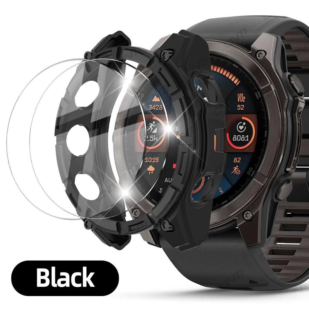 2-IN-1 Glass+Case for Garmin Fenix 8 51/47/43mm AMOLED Solar Screen Protector Tempered Glass+Bumper Protective Cover Accessories