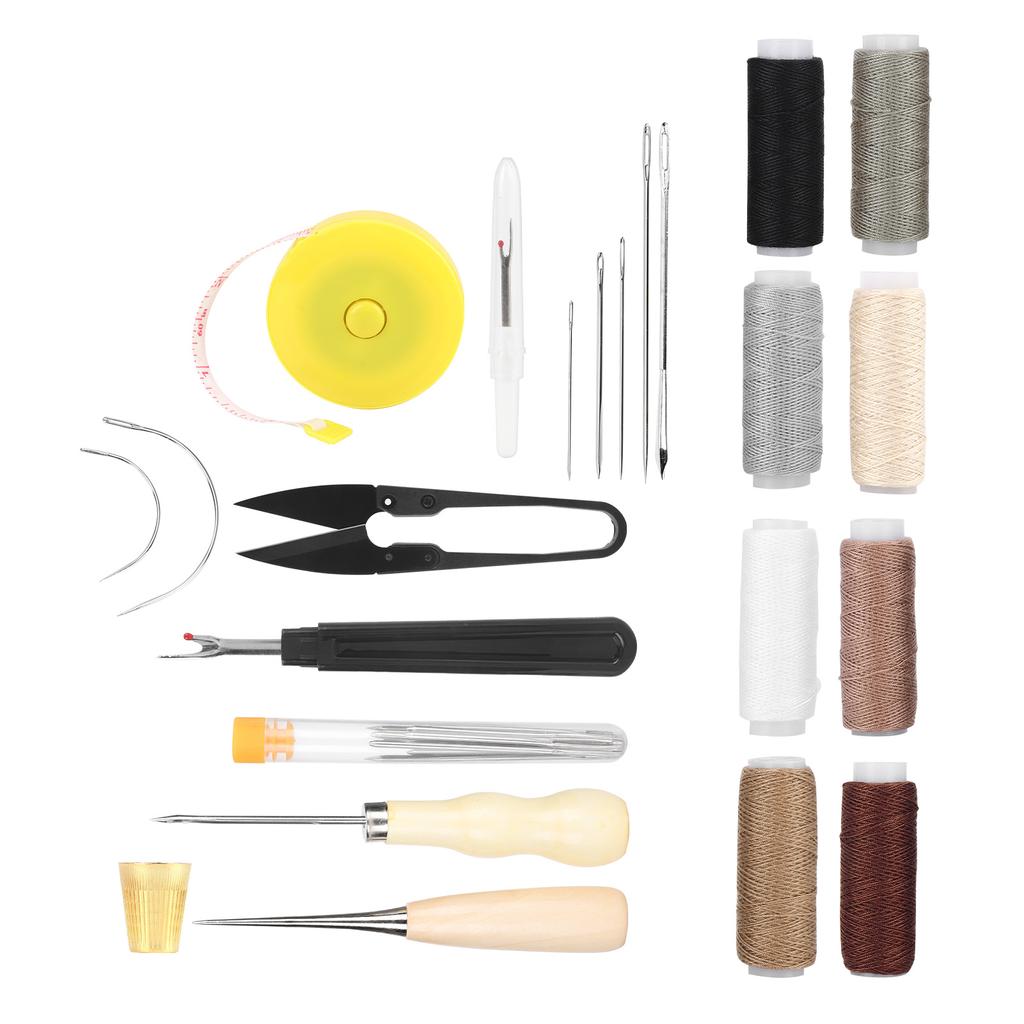 31Pcs Leather Sewing Tools Kit with Scissors Sewing Needles Punch Thimble Threads Set