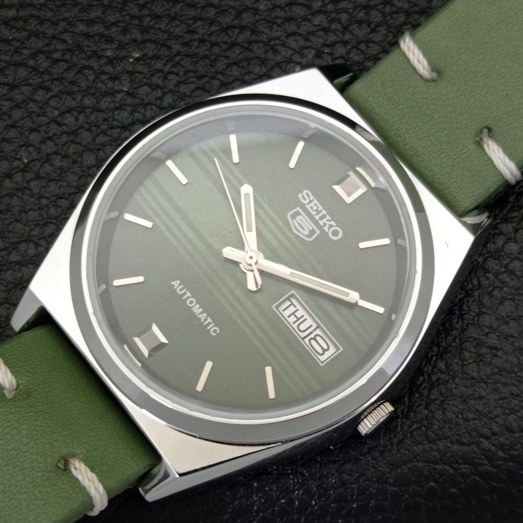 ВОССТАНОВЛЕННЫЕ ВИНТАЖНЫЕ МУЖСКИЕ ЧАСЫ SEIKO 5 AUTOMATIC JAPAN С ЗЕЛЕНЫМ ЦИФЕРБЛАТОМ a434693-2